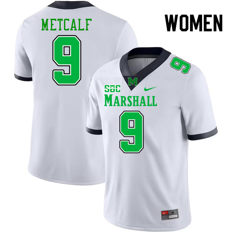Women #9 Elijah Metcalf Marshall Thundering Herd SBC Conference College Football Jerseys Stitched-Wh